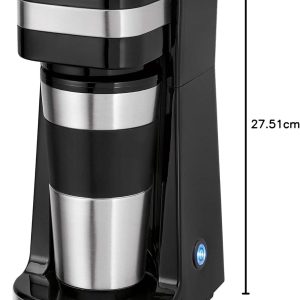 Clatronic Kaffeemaschine mit Kaffee To Go Becher 400ml | passend für alle gängigen Getränkehalter (z.B. Auto) | Filterkaffeemaschine mit Edelstahlbecher und Aromadeckel | Kaffeemaschine klein KA 3733 27