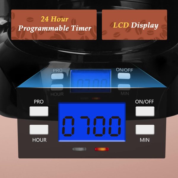 Aigostar Benno - Digitale Kaffeemaschine, Kaffeebrüher mit programmierbarer Timer, bis 12 Tassen, 1,5L, Warmhalteplatte, Tropf-Stopp, 800Watt, FilterKaffeemaschine Edelstahl, Schwarz 2