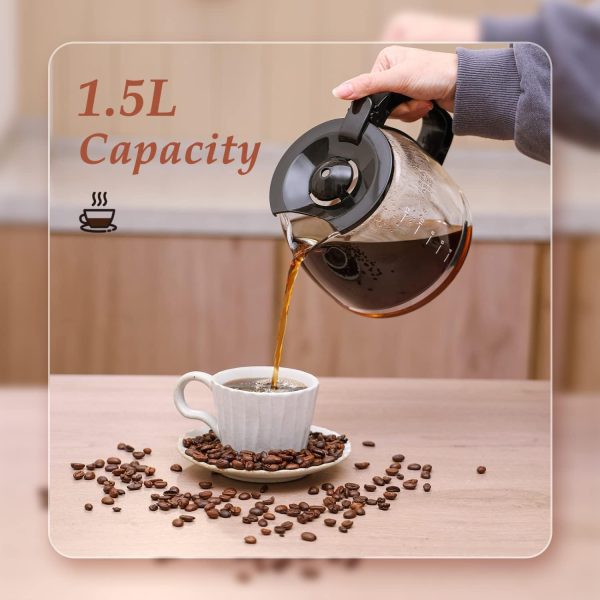 Aigostar Benno - Digitale Kaffeemaschine, Kaffeebrüher mit programmierbarer Timer, bis 12 Tassen, 1,5L, Warmhalteplatte, Tropf-Stopp, 800Watt, FilterKaffeemaschine Edelstahl, Schwarz 6