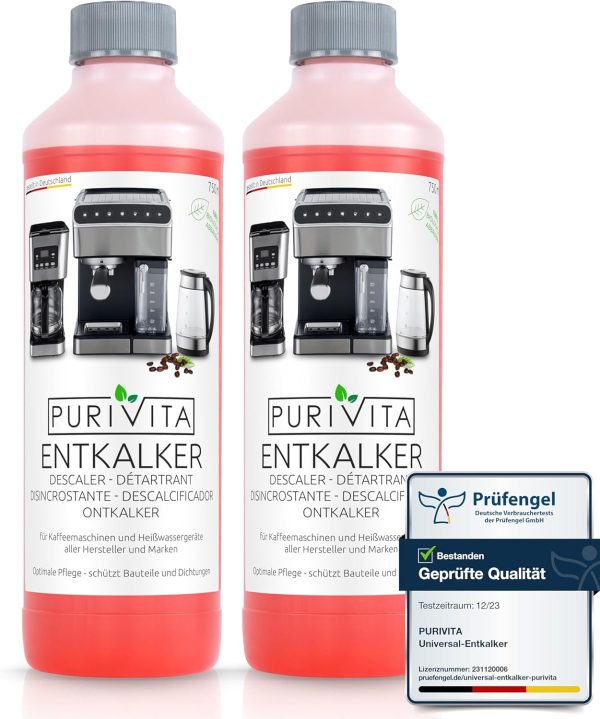 PURIVITA - Universal Entkalker Kaffeevollautomat (2x 750ml) Entkalker Kaffeemaschine für ALLE gängigen Marken - 2 Flaschen 1
