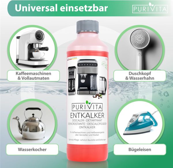 PURIVITA - Universal Entkalker Kaffeevollautomat (2x 750ml) Entkalker Kaffeemaschine für ALLE gängigen Marken - 2 Flaschen 7