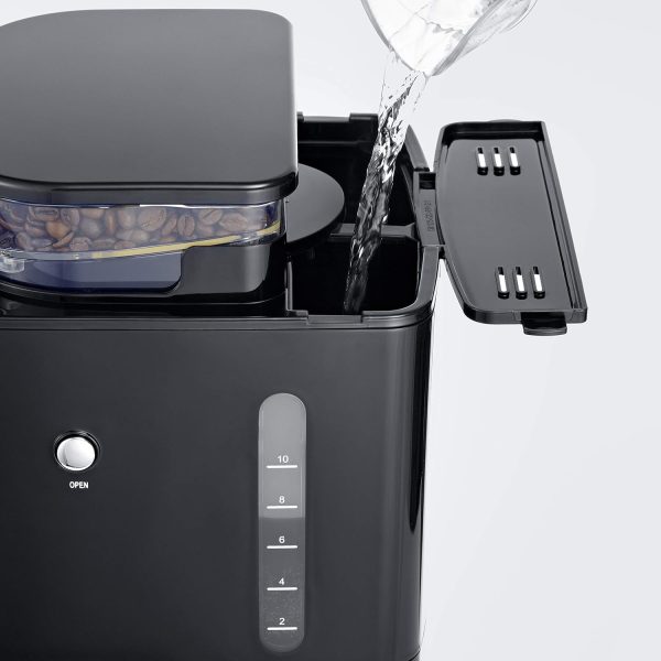 SEVERIN Kaffeemaschine mit Mahlwerk, Kaffeeautomat mit Glaskanne und Timer-Funktion, auch als Filterkaffeemaschine, für bis zu 10 Tassen Kaffee, 1000 Watt, schwarz/ Edelstahl, KA 4813 5
