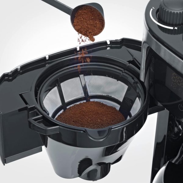 SEVERIN Kaffeemaschine mit Mahlwerk, Kaffeeautomat mit Glaskanne und Timer-Funktion, auch als Filterkaffeemaschine, für bis zu 10 Tassen Kaffee, 1000 Watt, schwarz/ Edelstahl, KA 4813 10