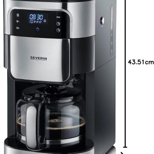 SEVERIN Kaffeemaschine mit Mahlwerk, Kaffeeautomat mit Glaskanne und Timer-Funktion, auch als Filterkaffeemaschine, für bis zu 10 Tassen Kaffee, 1000 Watt, schwarz/ Edelstahl, KA 4813 30