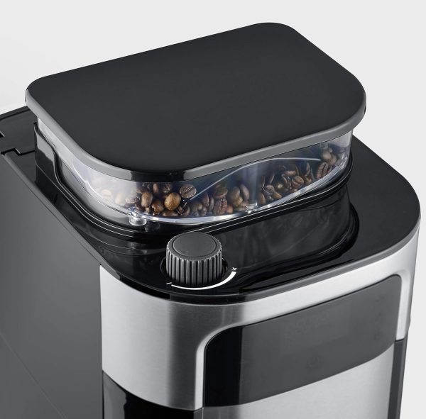 SEVERIN Filterkaffeemaschine mit Edelstahl-Mahlwerk und Thermokanne, feinste Mahlung und individuell auswählbarer Mahlgrad, 1000 W, für bis zu 8 Tassen / ca. 1 Liter, Schwarz, KA 4814 5