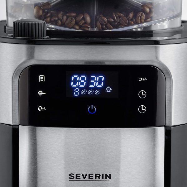 SEVERIN Filterkaffeemaschine mit Edelstahl-Mahlwerk und Thermokanne, feinste Mahlung und individuell auswählbarer Mahlgrad, 1000 W, für bis zu 8 Tassen / ca. 1 Liter, Schwarz, KA 4814 6