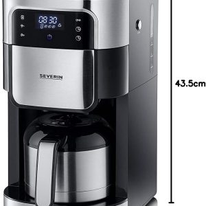 SEVERIN Filterkaffeemaschine mit Edelstahl-Mahlwerk und Thermokanne, feinste Mahlung und individuell auswählbarer Mahlgrad, 1000 W, für bis zu 8 Tassen / ca. 1 Liter, Schwarz, KA 4814 27
