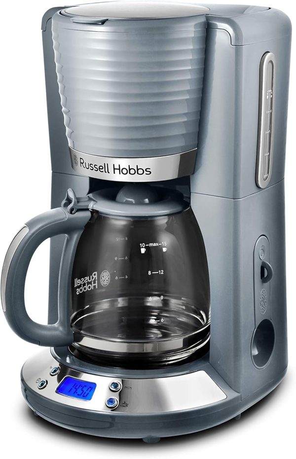 Russell Hobbs Kaffeemaschine [Digitaler Timer, Brausekopf für optimale Extraktion&Aroma] Inspire Grau (max 10 Tassen, 1,25l Glaskanne, Warmhalteplatte, 1100W) Filterkaffeemaschine 24393-56 1