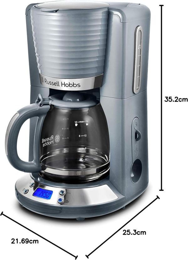 Russell Hobbs Kaffeemaschine [Digitaler Timer, Brausekopf für optimale Extraktion&Aroma] Inspire Grau (max 10 Tassen, 1,25l Glaskanne, Warmhalteplatte, 1100W) Filterkaffeemaschine 24393-56 10