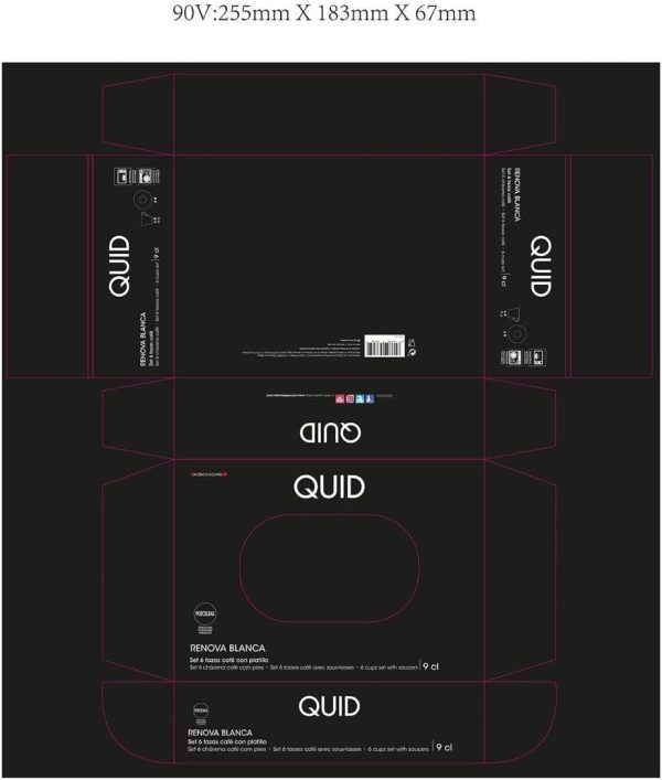 Quid Renova Set mit 6 Tassen mit Untertasse, Porzellan, 9 cl, transparent 6