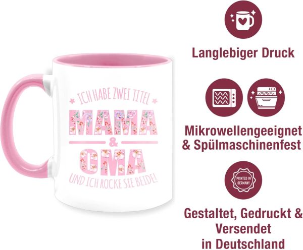 Tasse Tassen 325ml - Großmutter - Ich habe zwei Titel: Mama & Oma I Muttertag Omi - 325 ml - Rosa - kaffeetasse geschenk geschenke für omas mama/oma kaffeebecher beste enkelkinder omilein 5