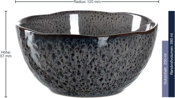 LEONARDO HOME 018579 MATERA Keramikschale 12 cm anthrazit 6er Set, Keramik 3