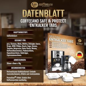 Coffeeano 50 Entkalkungstabletten für Kaffeevollautomaten und Kaffeemaschinen. Entkalkungs-Tabs für Delonghi, Siemens, EQ-Serie, Jura, Krups, Bosch, Miele, Melitta, WMF uvm. 30