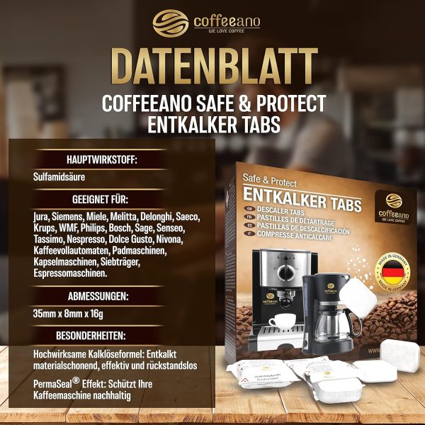 Coffeeano 50 Entkalkungstabletten für Kaffeevollautomaten und Kaffeemaschinen. Entkalkungs-Tabs für Delonghi, Siemens, EQ-Serie, Jura, Krups, Bosch, Miele, Melitta, WMF uvm. 11