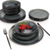 SÄNGER | Teller Set Helsinki 12 tlg, Steingut Geschirr Set 4 Personen, Essgeschirr inkl. Speiseteller Frühstücksteller & Tiefe Teller Schwarzes mit grauem Akzent, Tafelservice | PREMIUM COLLECTION 22