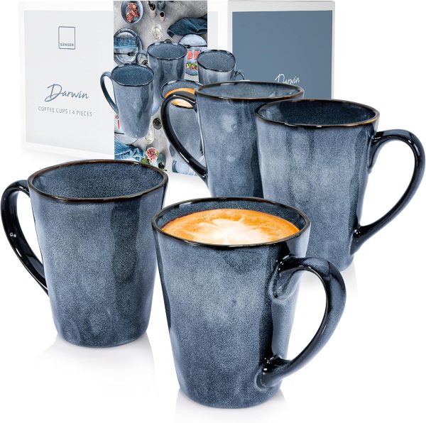 Sänger | Kaffeetassen Set Darwin 4 tlg, Kaffeebecher Set 4 Personen, Steingut Tasse Handmade, Kaffeebecher mit Henkel Spülmaschinenfest, Coffee Cups, Kaffeetasse Groß Blau 500 ml | PREMIUM COLLECTION 1