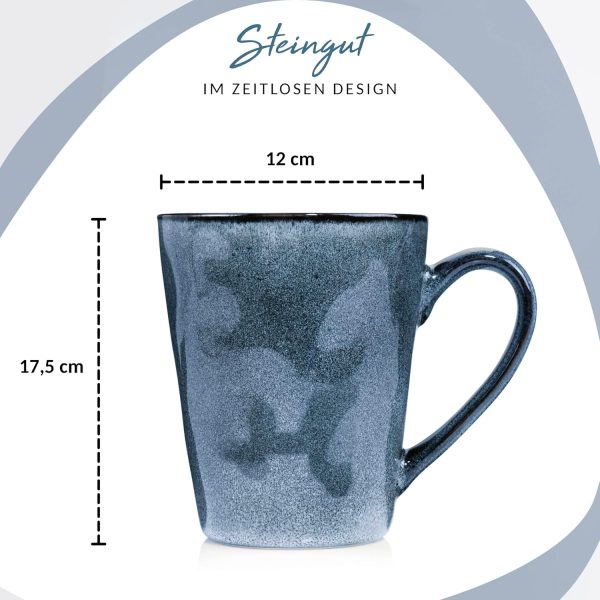 Sänger | Kaffeetassen Set Darwin 4 tlg, Kaffeebecher Set 4 Personen, Steingut Tasse Handmade, Kaffeebecher mit Henkel Spülmaschinenfest, Coffee Cups, Kaffeetasse Groß Blau 500 ml | PREMIUM COLLECTION 3