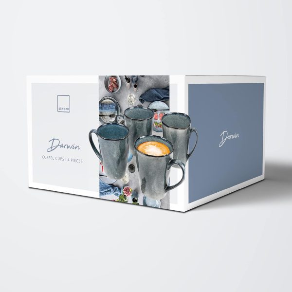 Sänger | Kaffeetassen Set Darwin 4 tlg, Kaffeebecher Set 4 Personen, Steingut Tasse Handmade, Kaffeebecher mit Henkel Spülmaschinenfest, Coffee Cups, Kaffeetasse Groß Blau 500 ml | PREMIUM COLLECTION 6