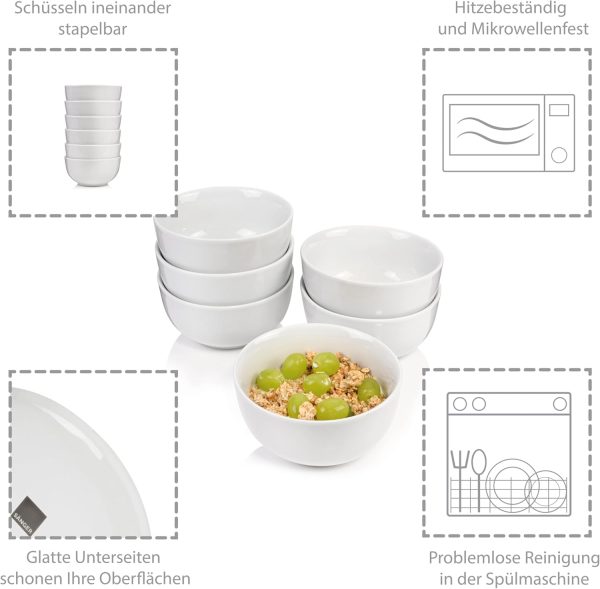 Sänger | Müslischalen New Port, 6-teiliges Müslischalen Set aus Porzellan, Müsli, Teller Tief in Weiß | 500 ml 2