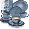SÄNERG | Kaffeeservice Darwin 12 tlg, Kaffeegeschirr 4 Personen, Steingut Kaffee Set, Kaffee Set Spülmaschinenfest, Service mit Tassen Untertassen & Desserttellern Blau 300 ml | PREMIUM COLLECTION 8