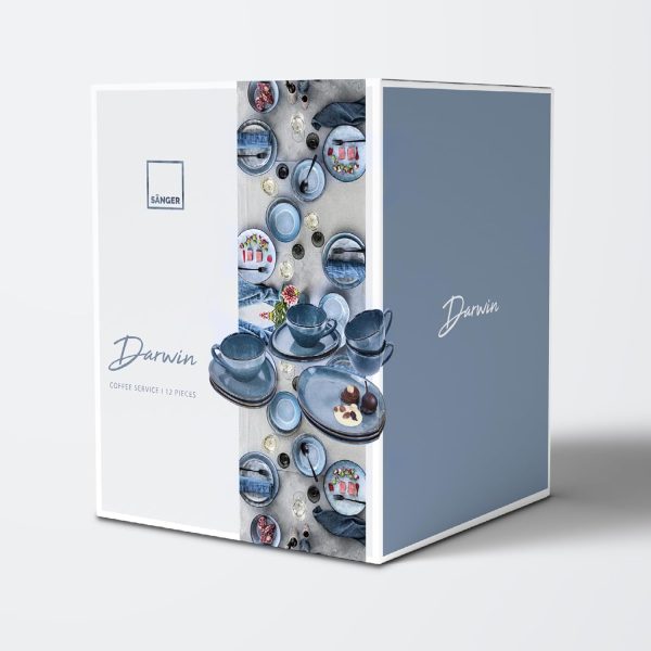 SÄNERG | Kaffeeservice Darwin 12 tlg, Kaffeegeschirr 4 Personen, Steingut Kaffee Set, Kaffee Set Spülmaschinenfest, Service mit Tassen Untertassen & Desserttellern Blau 300 ml | PREMIUM COLLECTION 6