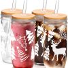 ANOTION Weihnachtsdekoration Einmachglas Elch & Baum, 4 Packungen Weihnachtsbecher, 700ml Weihnachtsmason Gläser mit Deckel und Stroh Weihnachtstumbler Trinkgläser Kaffeetassen 8