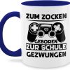 Tasse Tassen 325ml - Statement Sprüche - Zum zocken geboren zur Schule gezwungen - 325 ml - Dunkelblau - kaffeetasse spruch sprueche gamer milchkaffeetasse geschenk zocker 16