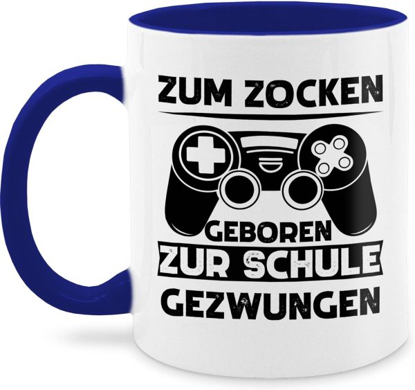 Tasse Tassen 325ml - Statement Sprüche - Zum zocken geboren zur Schule gezwungen - 325 ml - Dunkelblau - kaffeetasse spruch sprueche gamer milchkaffeetasse geschenk zocker 1