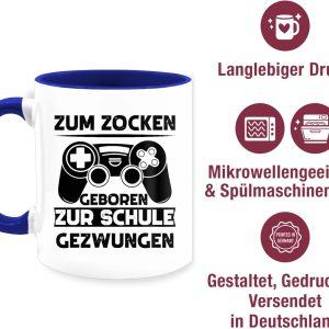 Tasse Tassen 325ml - Statement Sprüche - Zum zocken geboren zur Schule gezwungen - 325 ml - Dunkelblau - kaffeetasse spruch sprueche gamer milchkaffeetasse geschenk zocker 12