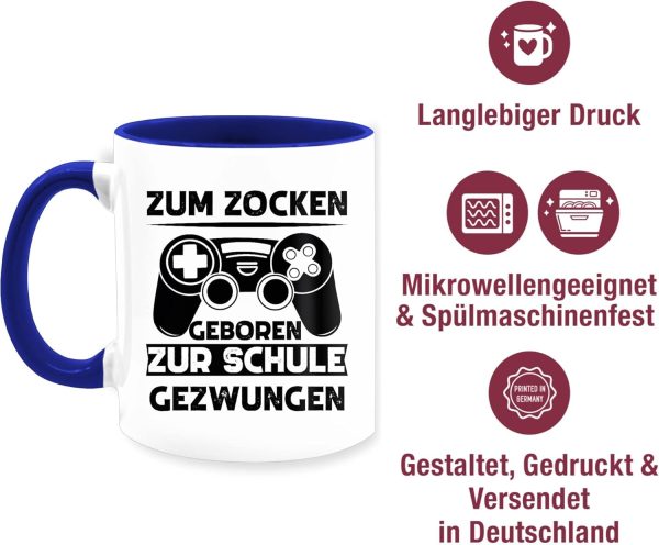 Tasse Tassen 325ml - Statement Sprüche - Zum zocken geboren zur Schule gezwungen - 325 ml - Dunkelblau - kaffeetasse spruch sprueche gamer milchkaffeetasse geschenk zocker 5