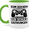 Tasse Tassen 325ml - Statement Sprüche - Zum zocken geboren zur Schule gezwungen - 325 ml - Hellgrün - gamertasse spruchtasse sarkasmus game kaffetassen gamers mug spruchtassen spruch gaming 14