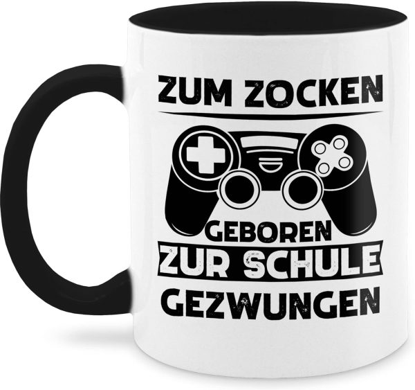 Tasse Tassen 325ml - Statement Sprüche - Zum zocken geboren zur Schule gezwungen - 325 ml - Schwarz - zocker geschenk kaffeetasse mit spruch sprüche, sprüchen gamer mug schüler 1