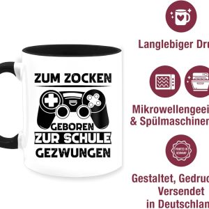 Tasse Tassen 325ml - Statement Sprüche - Zum zocken geboren zur Schule gezwungen - 325 ml - Schwarz - zocker geschenk kaffeetasse mit spruch sprüche, sprüchen gamer mug schüler 12
