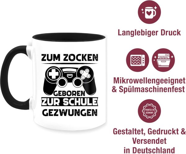 Tasse Tassen 325ml - Statement Sprüche - Zum zocken geboren zur Schule gezwungen - 325 ml - Schwarz - zocker geschenk kaffeetasse mit spruch sprüche, sprüchen gamer mug schüler 5