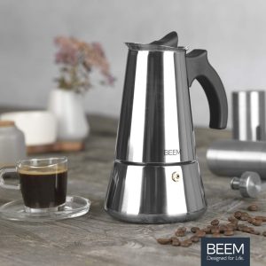 BEEM ESPRESSOMAKER Espressokocher - 6 Tassen | Kaffeekocher | Induktion geeignet | Edelstahl | 200-300 ml Mokka | Camping Espressokanne | Plus Beutel 16