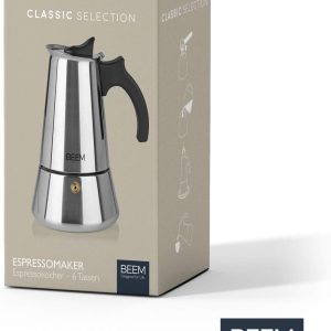 BEEM ESPRESSOMAKER Espressokocher - 6 Tassen | Kaffeekocher | Induktion geeignet | Edelstahl | 200-300 ml Mokka | Camping Espressokanne | Plus Beutel 18