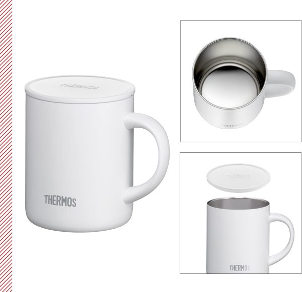 THERMOS LONGLIFE CUP 0,35l, snow white, Edelstahlbecher mit auflegbarem Deckel oder Untersetzer, Kaffeebecher Edelstahl, Campingtasse, hält Getränke länger heiss oder kalt, spülmaschinenfest, BPA-frei 2