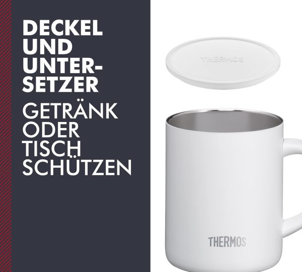 THERMOS LONGLIFE CUP 0,35l, snow white, Edelstahlbecher mit auflegbarem Deckel oder Untersetzer, Kaffeebecher Edelstahl, Campingtasse, hält Getränke länger heiss oder kalt, spülmaschinenfest, BPA-frei 4