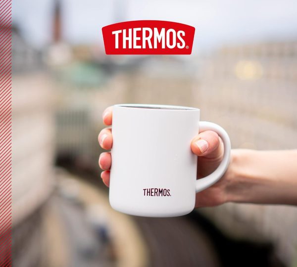 THERMOS LONGLIFE CUP 0,35l, snow white, Edelstahlbecher mit auflegbarem Deckel oder Untersetzer, Kaffeebecher Edelstahl, Campingtasse, hält Getränke länger heiss oder kalt, spülmaschinenfest, BPA-frei 6