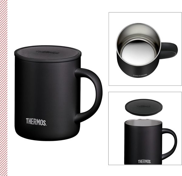 Thermos Edelstahlbecher Longlife Cup 350ml, Tasse Edelstahl schwarz mit auflegbarem Deckel, Kaffeebecher hält Getränke länger heiß, ideal für Büro oder Camping - 4071.232.035 2