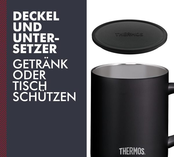Thermos Edelstahlbecher Longlife Cup 350ml, Tasse Edelstahl schwarz mit auflegbarem Deckel, Kaffeebecher hält Getränke länger heiß, ideal für Büro oder Camping - 4071.232.035 4
