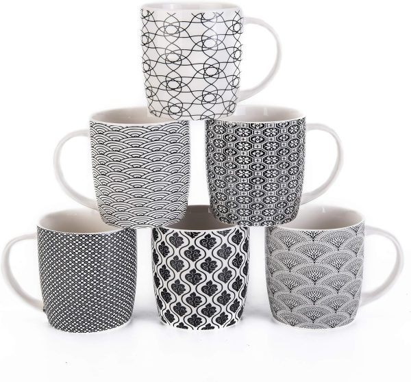 6er Set Kaffeebecher mit schwarz-weißem geometrischen Muster, Keramik Teetassen-Set 6er Pack (schwarze Tasse-Set) (Schwarz set of 6) 1