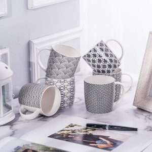6er Set Kaffeebecher mit schwarz-weißem geometrischen Muster, Keramik Teetassen-Set 6er Pack (schwarze Tasse-Set) (Schwarz set of 6) 10