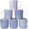 6er Set Kaffeebecher mit schwarz-weißem geometrischen Muster, Keramik Teetassen-Set 6er Pack (schwarze Tasse-Set) (Blau set of 6) 22