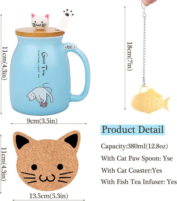 Geschenke für Frauen Katzen Tasse Süße Keramik Kaffeetasse mit deckel Edelstahl Löffel Lustige Weihnachten Geschenke Neuheit Morgen Cup Tee Milch Teetasse mit Deckel und Sieb 380ML 4