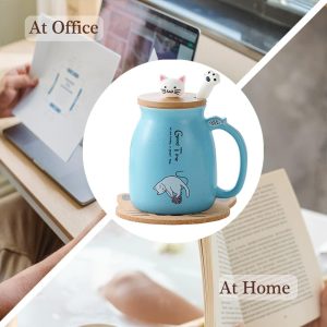 Geschenke für Frauen Katzen Tasse Süße Keramik Kaffeetasse mit deckel Edelstahl Löffel Lustige Weihnachten Geschenke Neuheit Morgen Cup Tee Milch Teetasse mit Deckel und Sieb 380ML 18