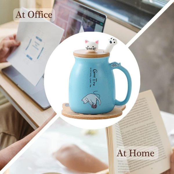 Geschenke für Frauen Katzen Tasse Süße Keramik Kaffeetasse mit deckel Edelstahl Löffel Lustige Weihnachten Geschenke Neuheit Morgen Cup Tee Milch Teetasse mit Deckel und Sieb 380ML 6