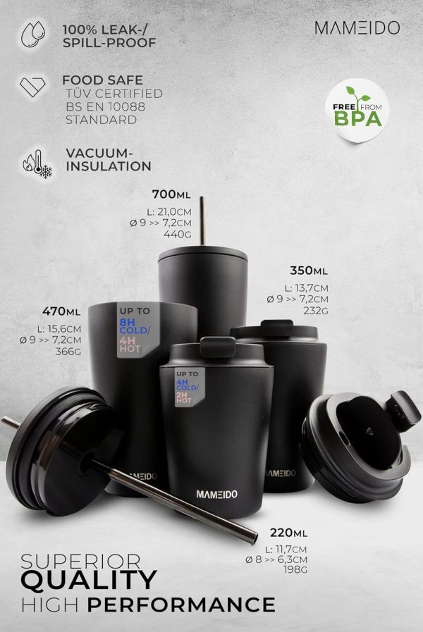 MAMEIDO Thermobecher 350ml, 470ml & 700ml - dichter Kaffeebecher to go aus Edelstahl doppelwandig isoliert, auslaufsicher - Coffee to go Becher warmhaltend (Oak Wood, 0,35l) 4