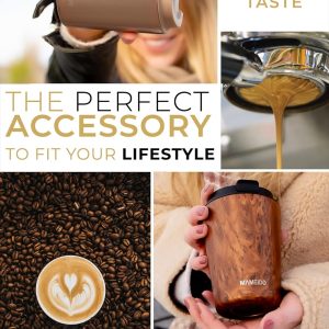 MAMEIDO Thermobecher 350ml, 470ml & 700ml - dichter Kaffeebecher to go aus Edelstahl doppelwandig isoliert, auslaufsicher - Coffee to go Becher warmhaltend (Oak Wood, 0,35l) 16