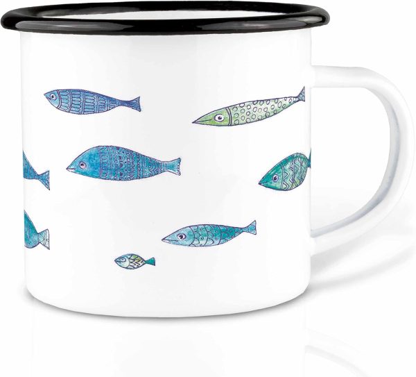 Ligarti Emaille Tasse | handveredelter Becher | Design Mug | Fischwarm 1